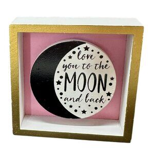 Valentines Love You To The Moon Shadow Box Sign Pink Gold Tiered Tray Decor 3D